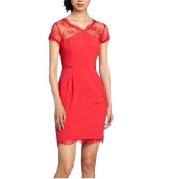 BCBGMaxAzria Nel Lipstick Red Lace Cocktail Dress - Picture 3 of 13